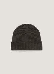 Cashmere Ribbed Hat in Dark Green