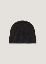 Cashmere Ribbed Hat in Charcoal Melange