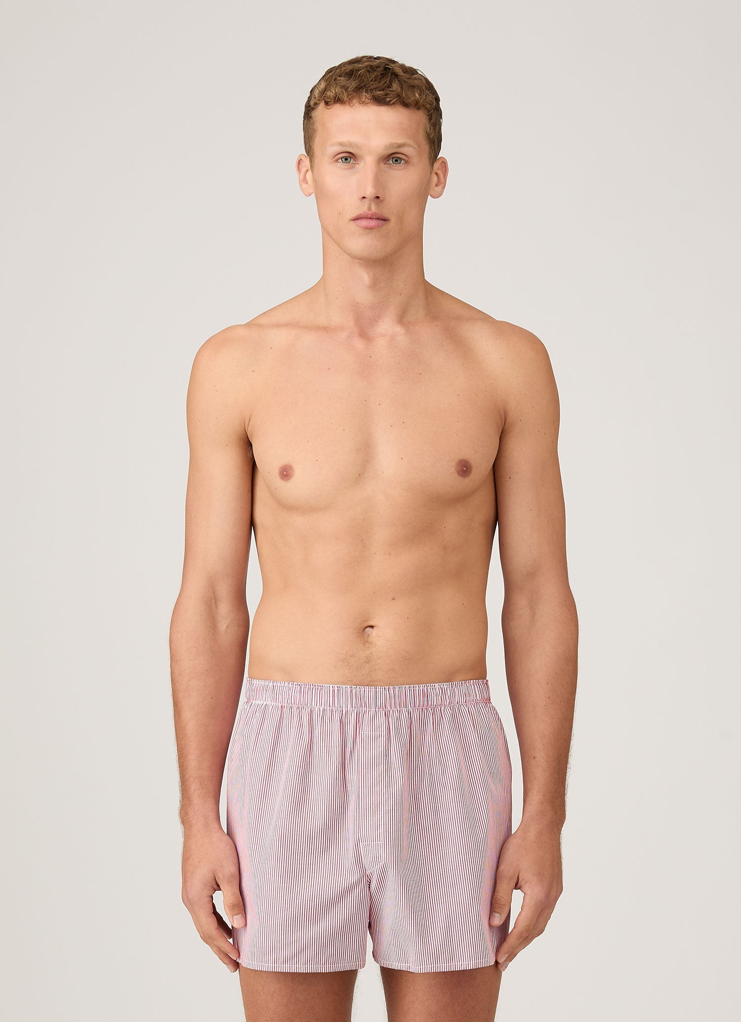 Men's Classic Boxer Shorts in White/Red/Navy Pinstripe