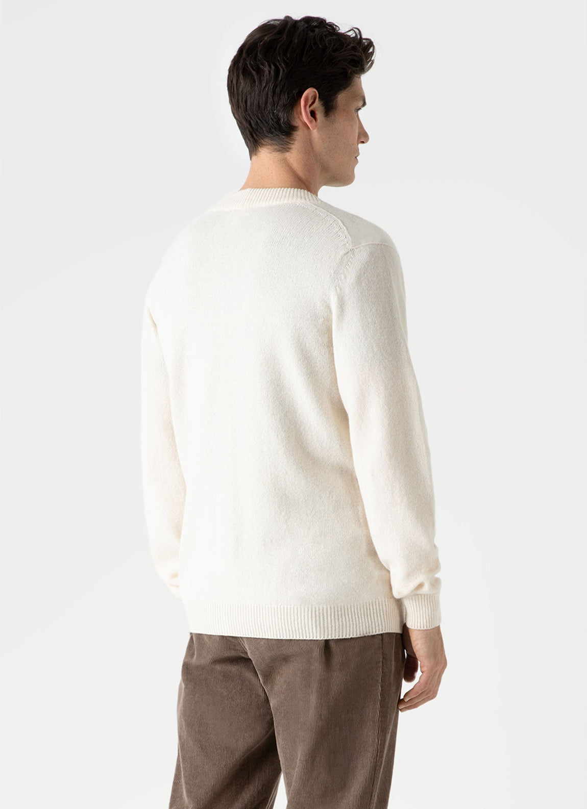 Men's Lambswool Cardigan in Ecru