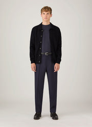 Men's Lambswool Cardigan in Dark Navy Mouline