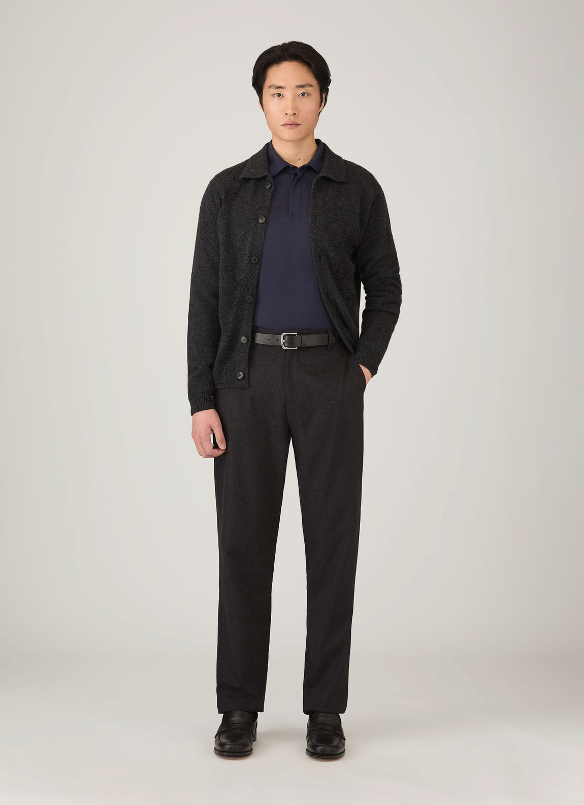 Men's Lambswool Cardigan in Charcoal Melange