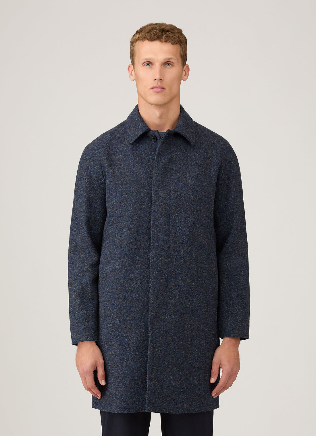 Men's Harris Tweed Car Coat in Selvedge Blue