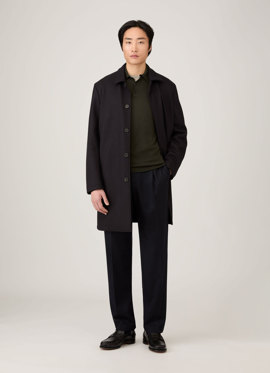 Men's Boiled Wool Coat in Navy