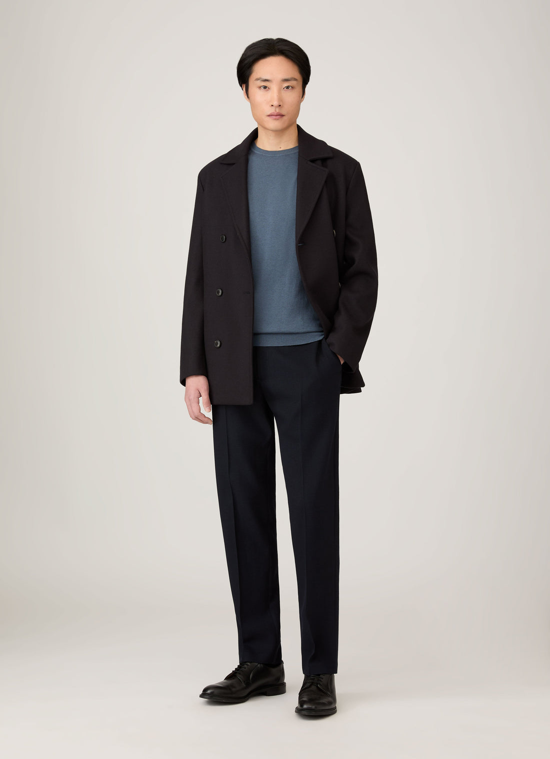 Men's Boiled Wool Pea Coat in Navy