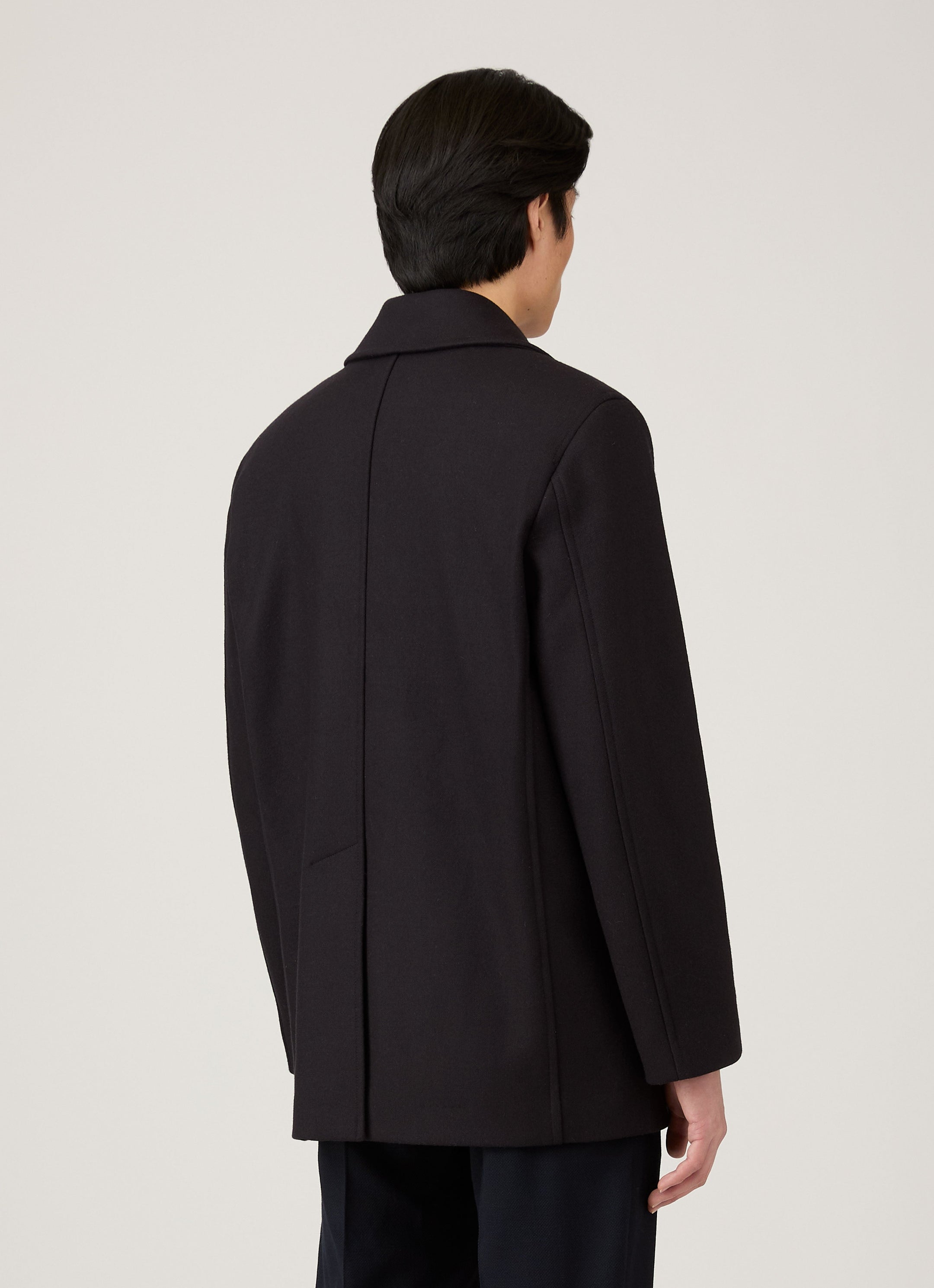 Men's Boiled Wool Pea Coat in Navy