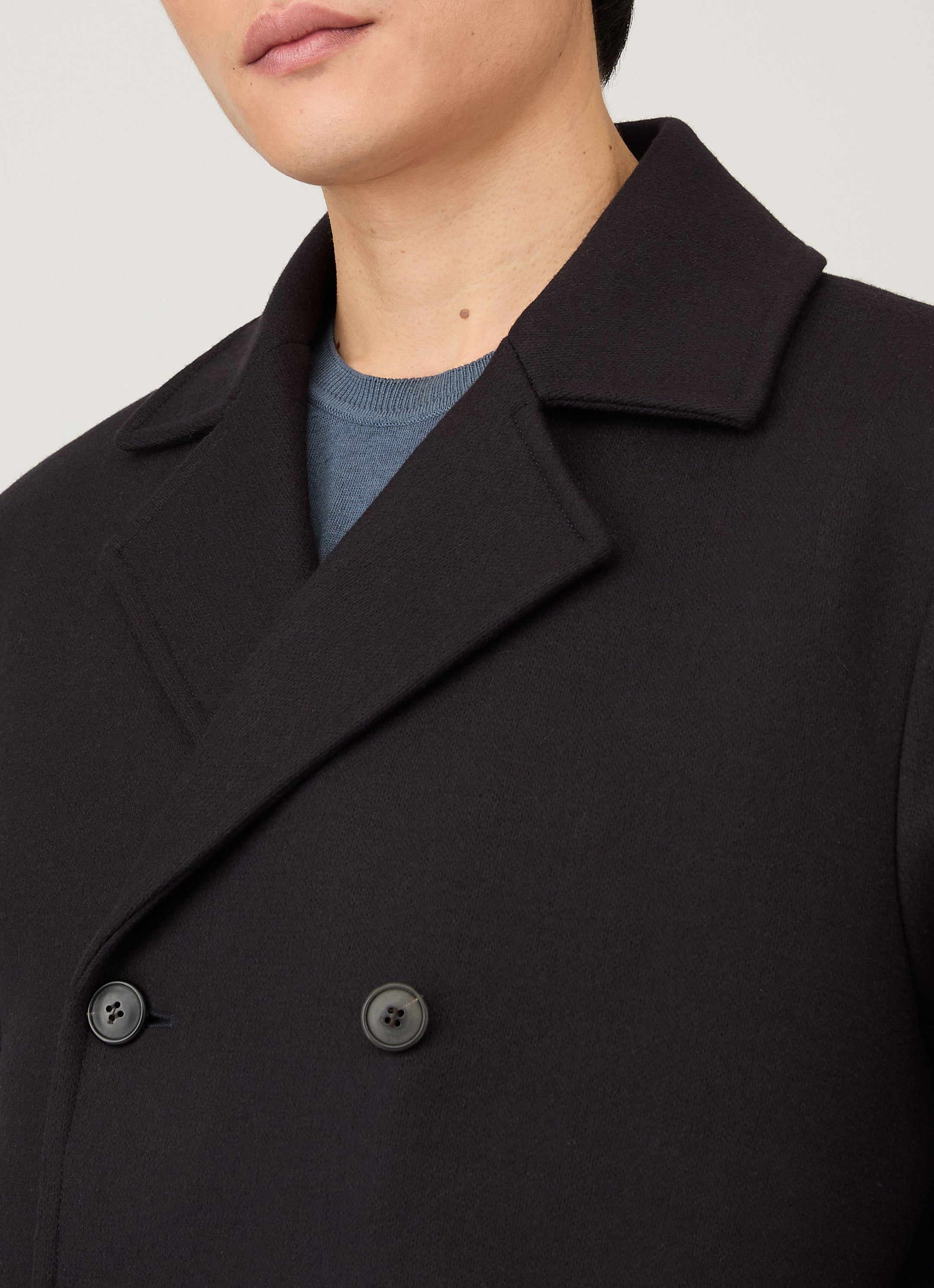 Men's Boiled Wool Pea Coat in Navy