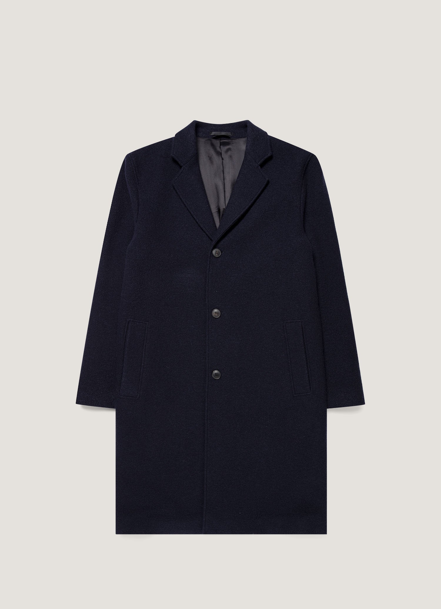 ヘビー ボイルドウール ジャージー オーバーコート（Navy） | Sunspel
