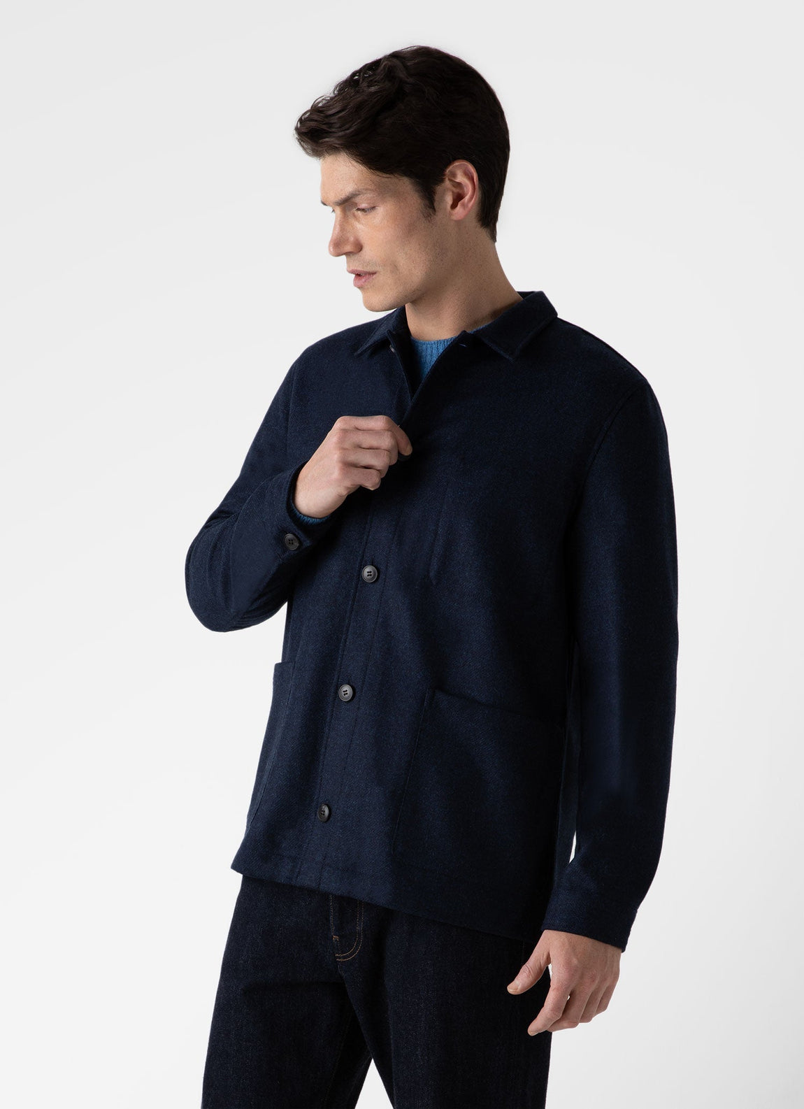 Mens Wool Twin Pocket Jacket in Light Navy Melange