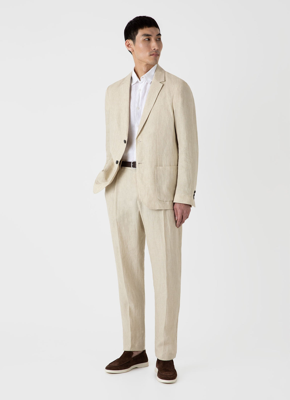 Men's Linen Unstructured Blazer in Light Sand