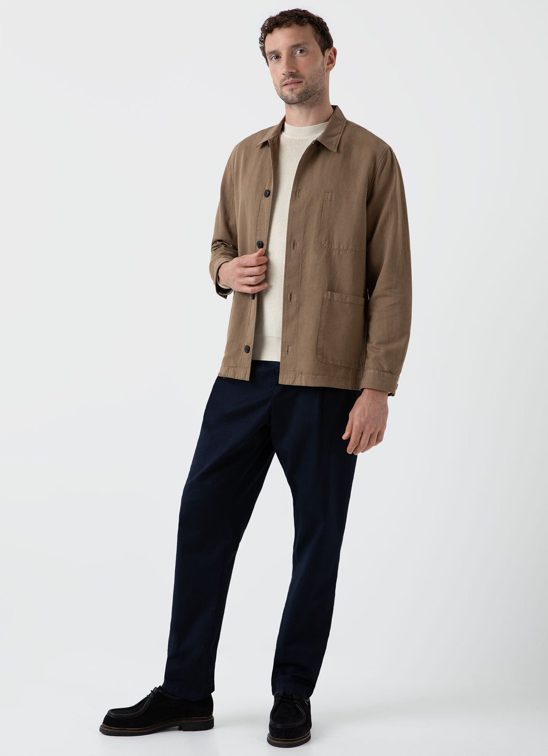 Men's Cotton Linen Twin Pocket Jacket in Dark Tan
