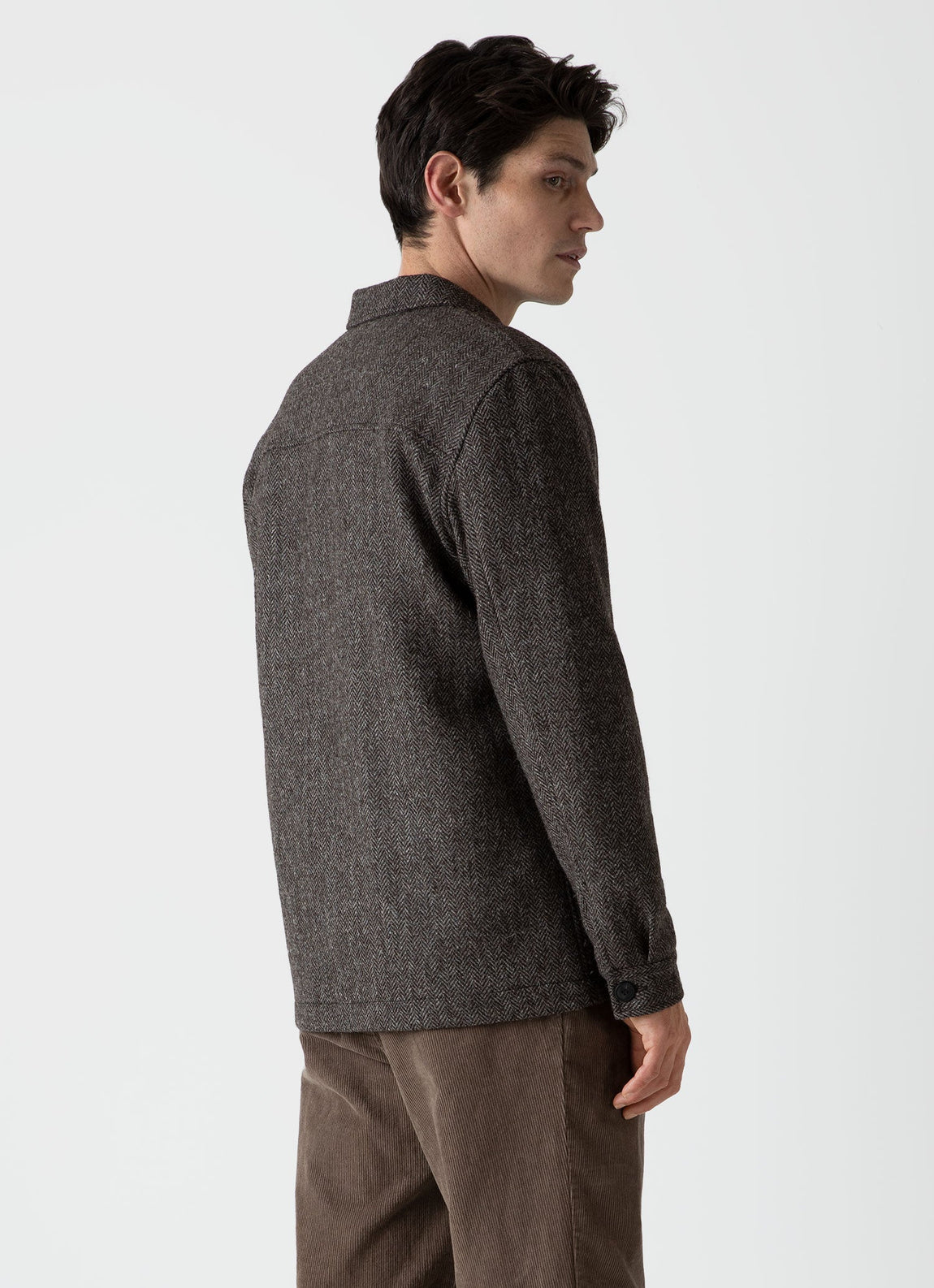 Men's British Wool Twin Pocket Jacket in Brown Herringbone