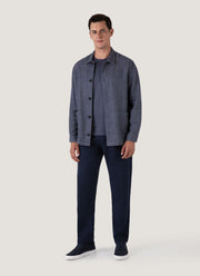 Men's Cotton Linen Twill Twin Pocket Jacket in Denim Blue