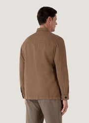Men's Cotton Linen Twin Pocket Jacket in Dark Tan