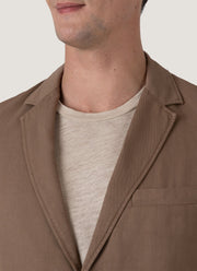 Men's Cotton Linen Unstructured Blazer in Dark Tan