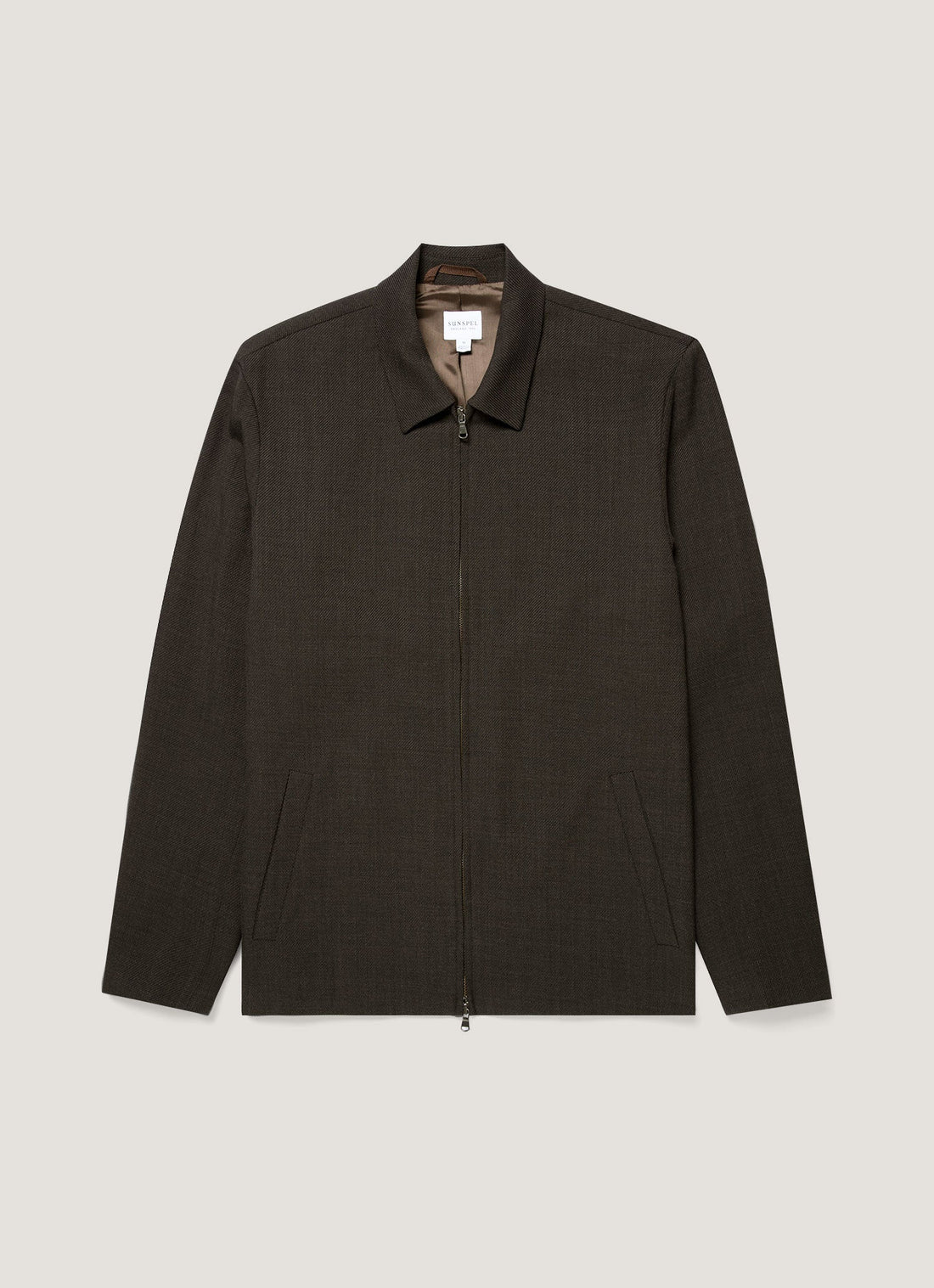 Men's Light Textured Wool Harrington Jacket in Truffle