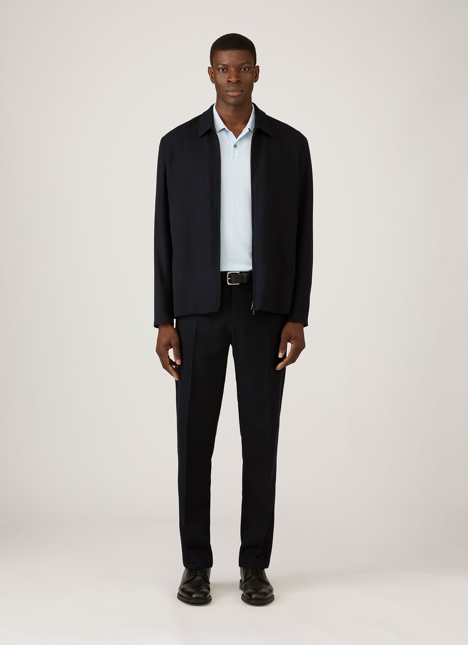 Men's Light Textured Wool Harrington Jacket in Navy