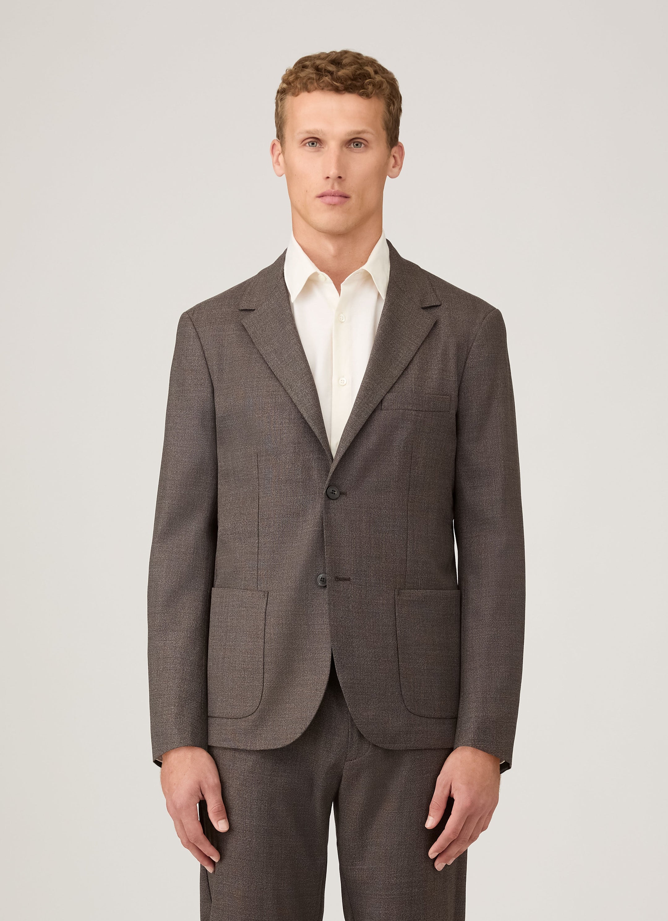 Men's Lightweight Travel Wool Blazer in Light Coffee Melange