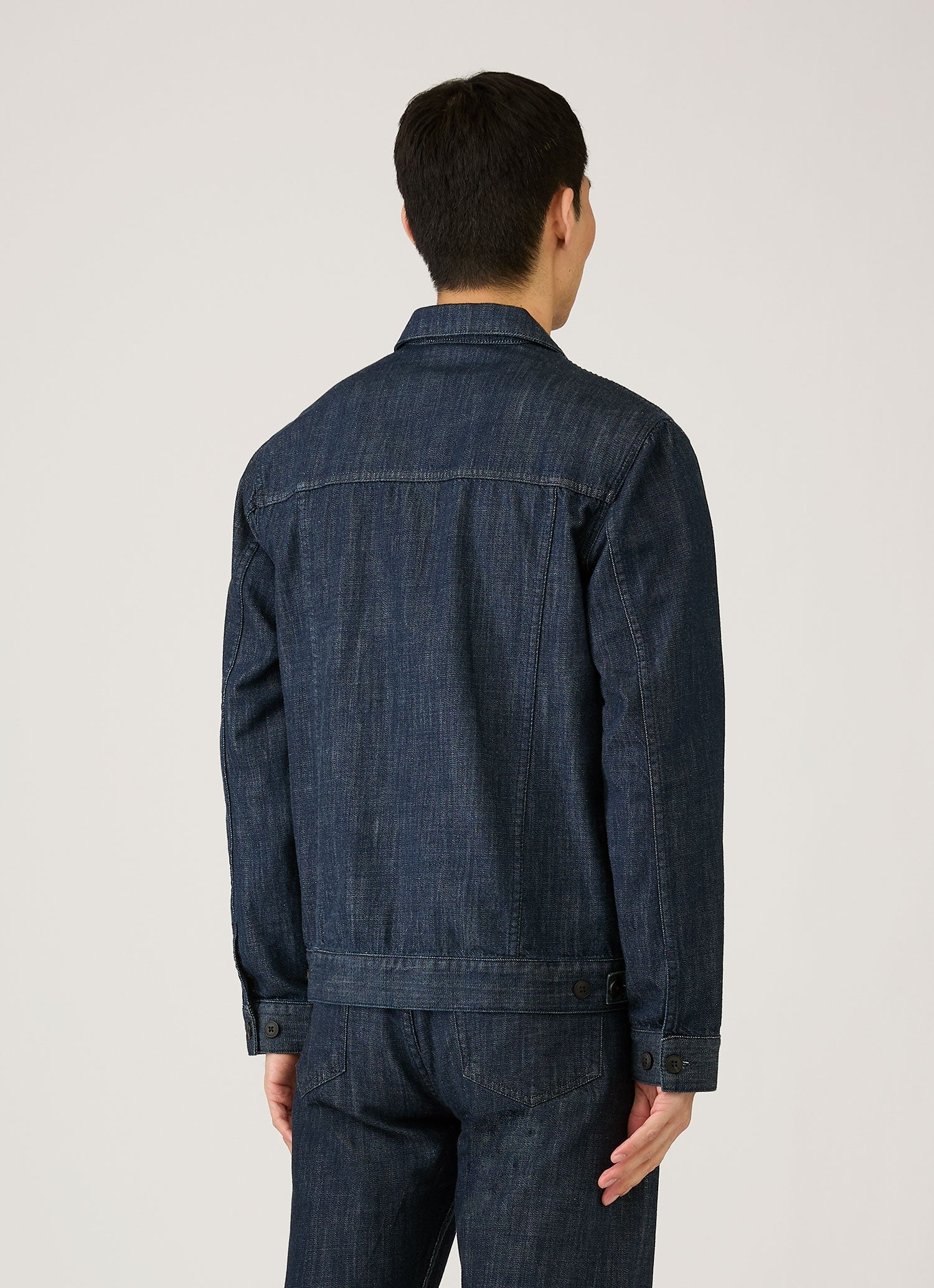 Men's Japanese Denim Trucker Jacket in Rinse Wash Denim