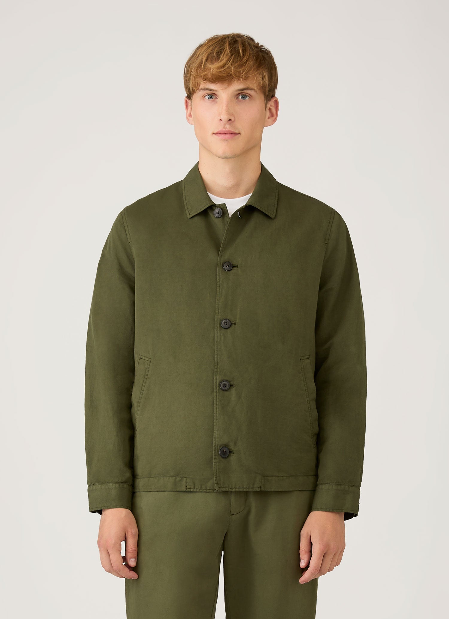 Men's Cotton Linen Jacket in Deep Olive