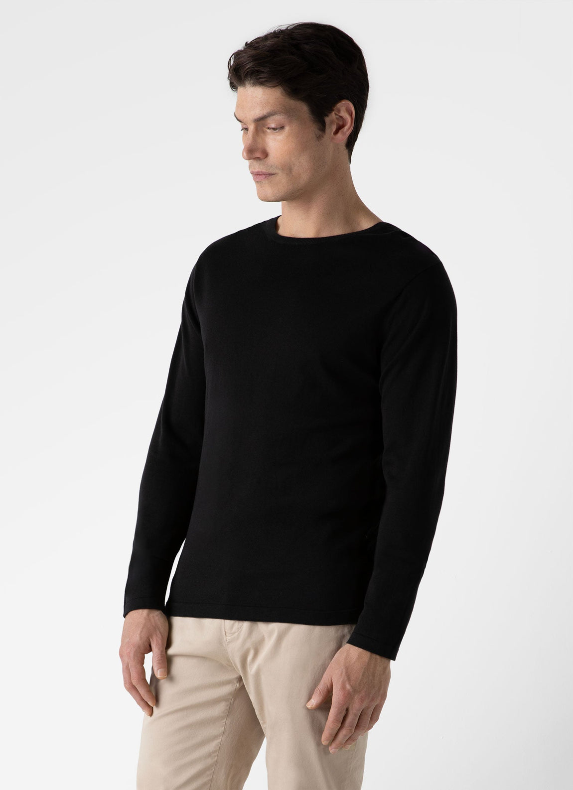 Men's Sea Island Cotton Crew Neck Jumper in Black