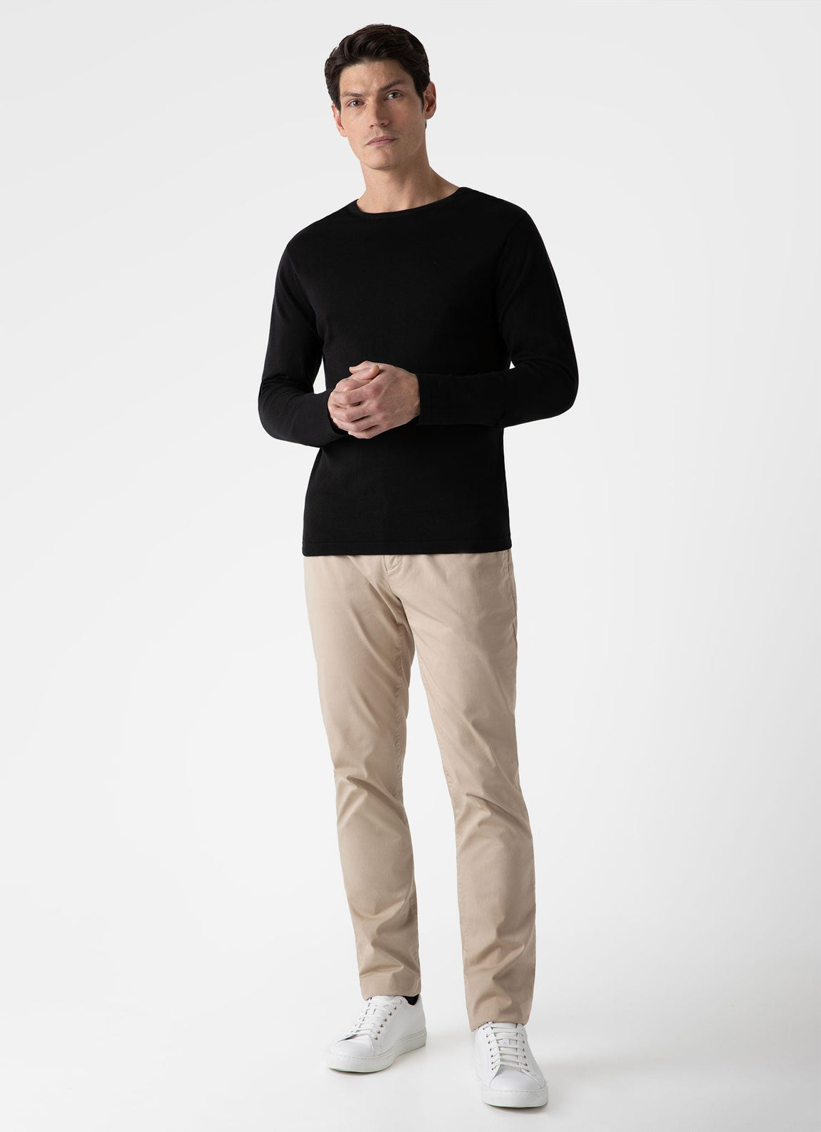 Men's Sea Island Cotton Crew Neck Jumper in Black