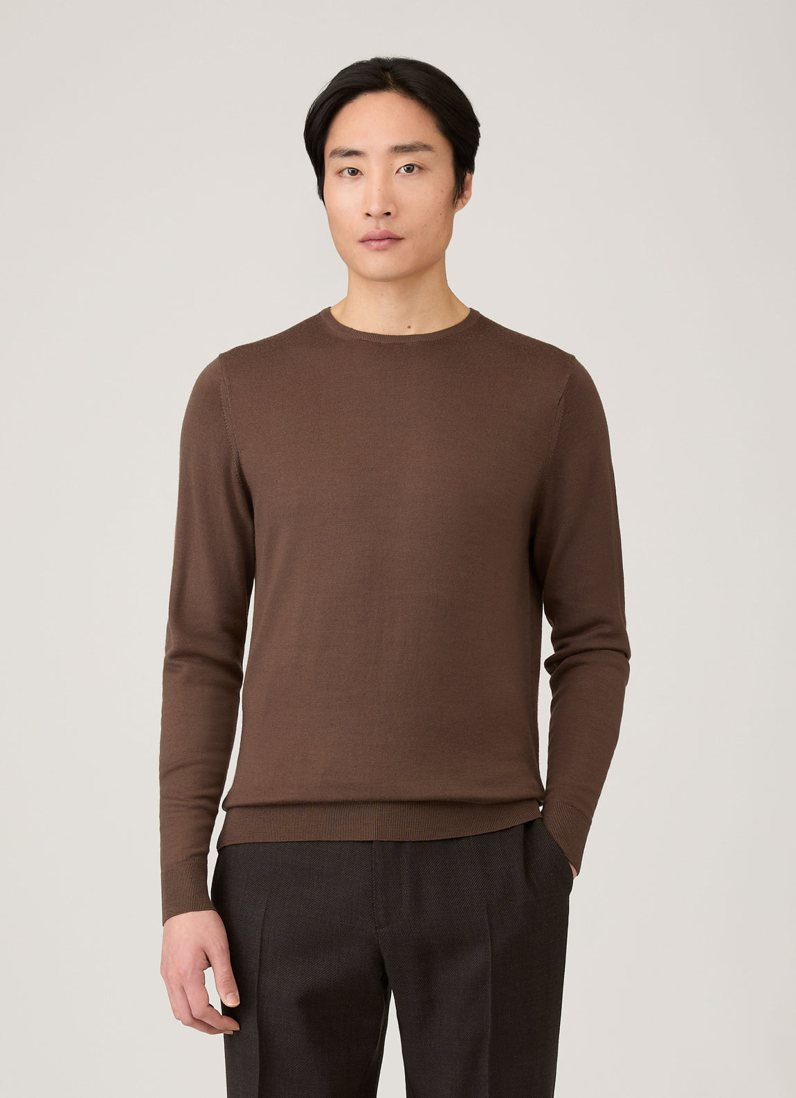 Men's Extra-Fine Merino Crew Neck in Bark