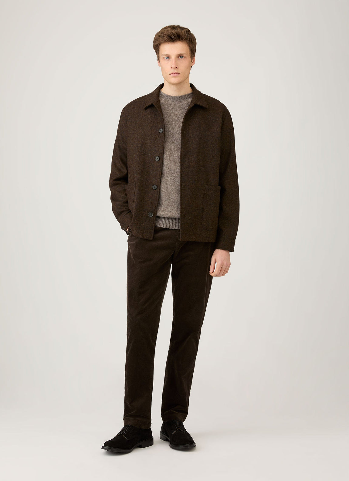 Men's Lambswool Crew Neck Jumper in Bark