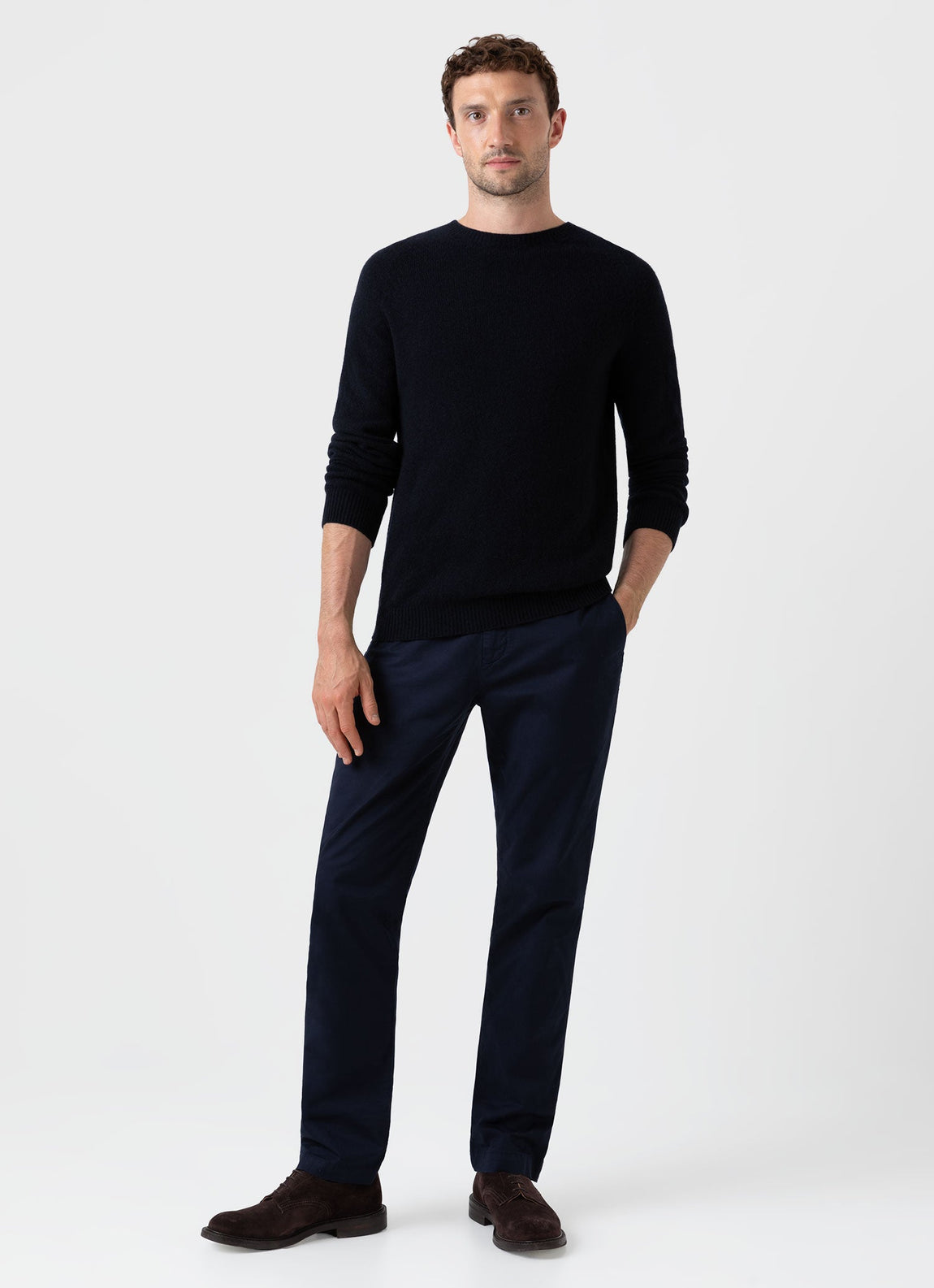 Men's Lambswool Crew Neck Jumper in Dark Navy Mouline