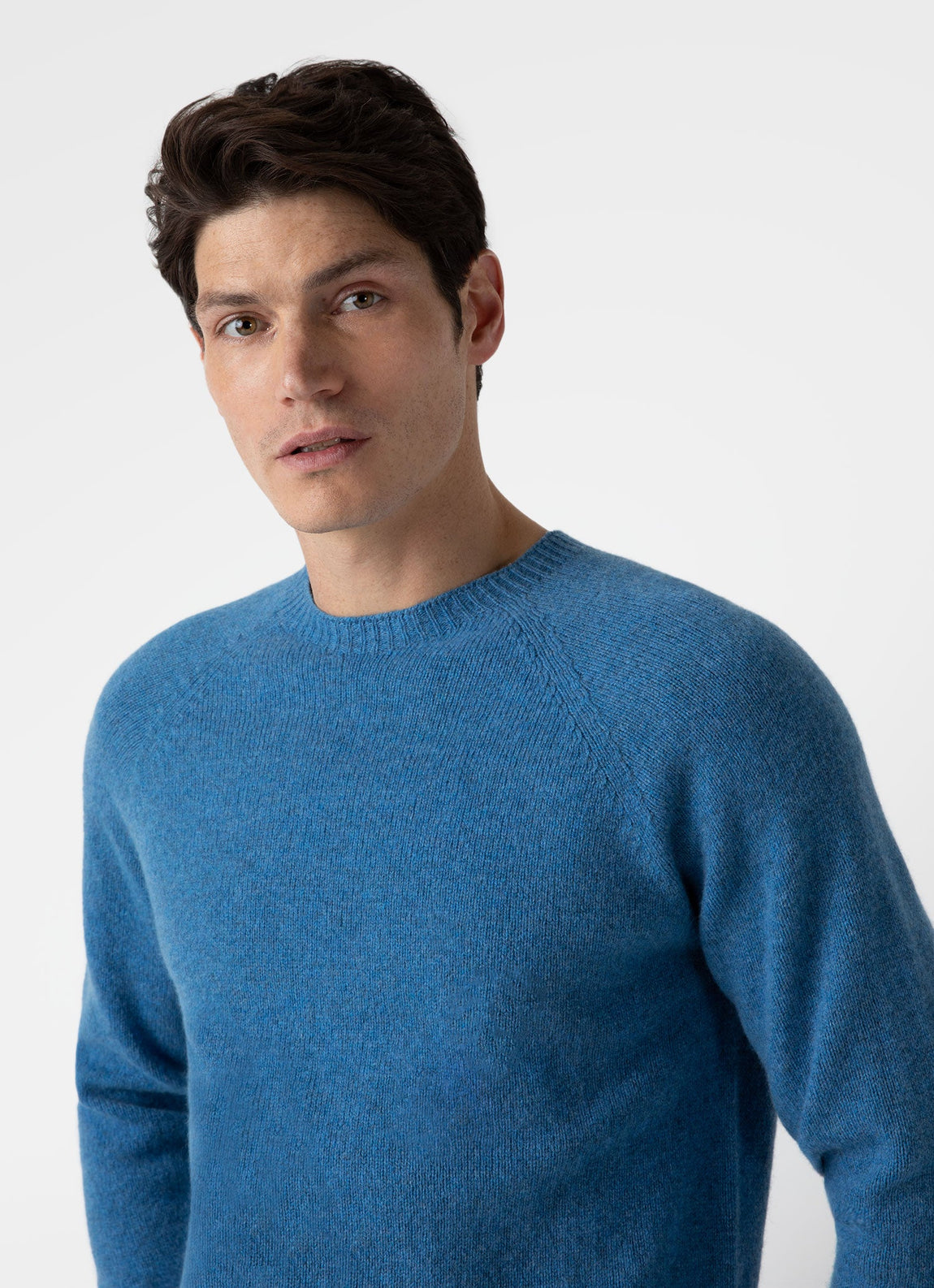 Men's Lambswool Crew Neck Jumper in Blue Jean
