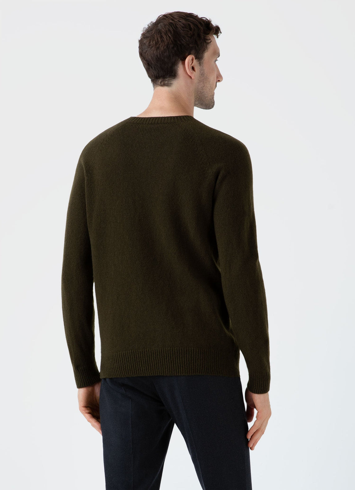 Men's Lambswool Crew Neck Jumper in Dark Olive