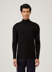 Men's Extra-Fine Merino Roll Neck in Black