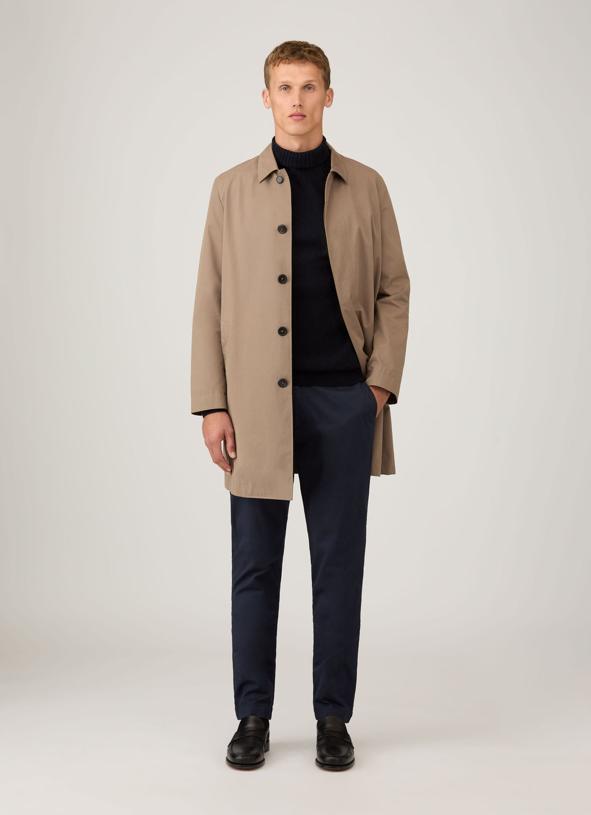 Men's Lambswool Roll Neck in Dark Navy Mouline