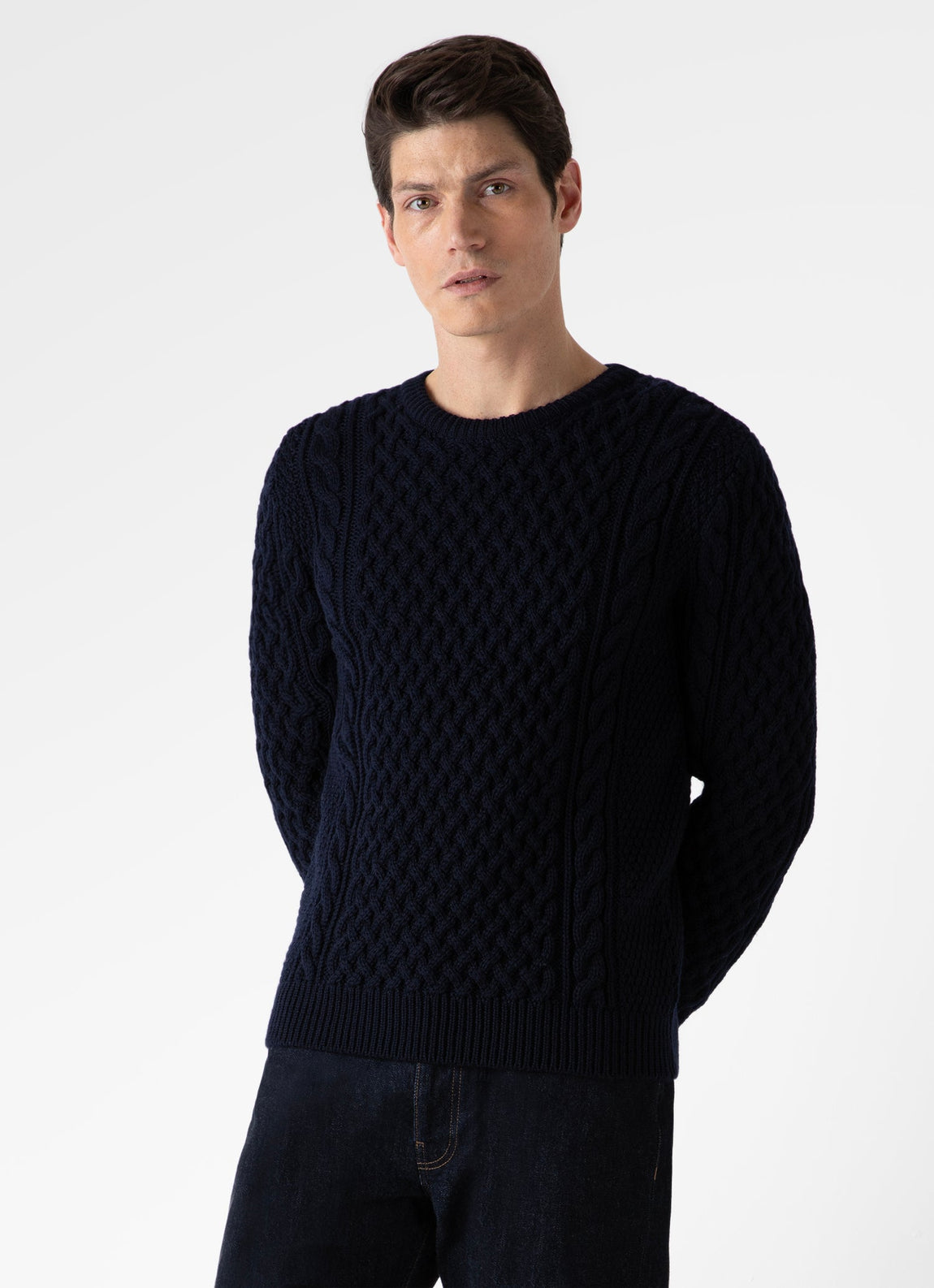 Men's Merino Cable Jumper in Navy