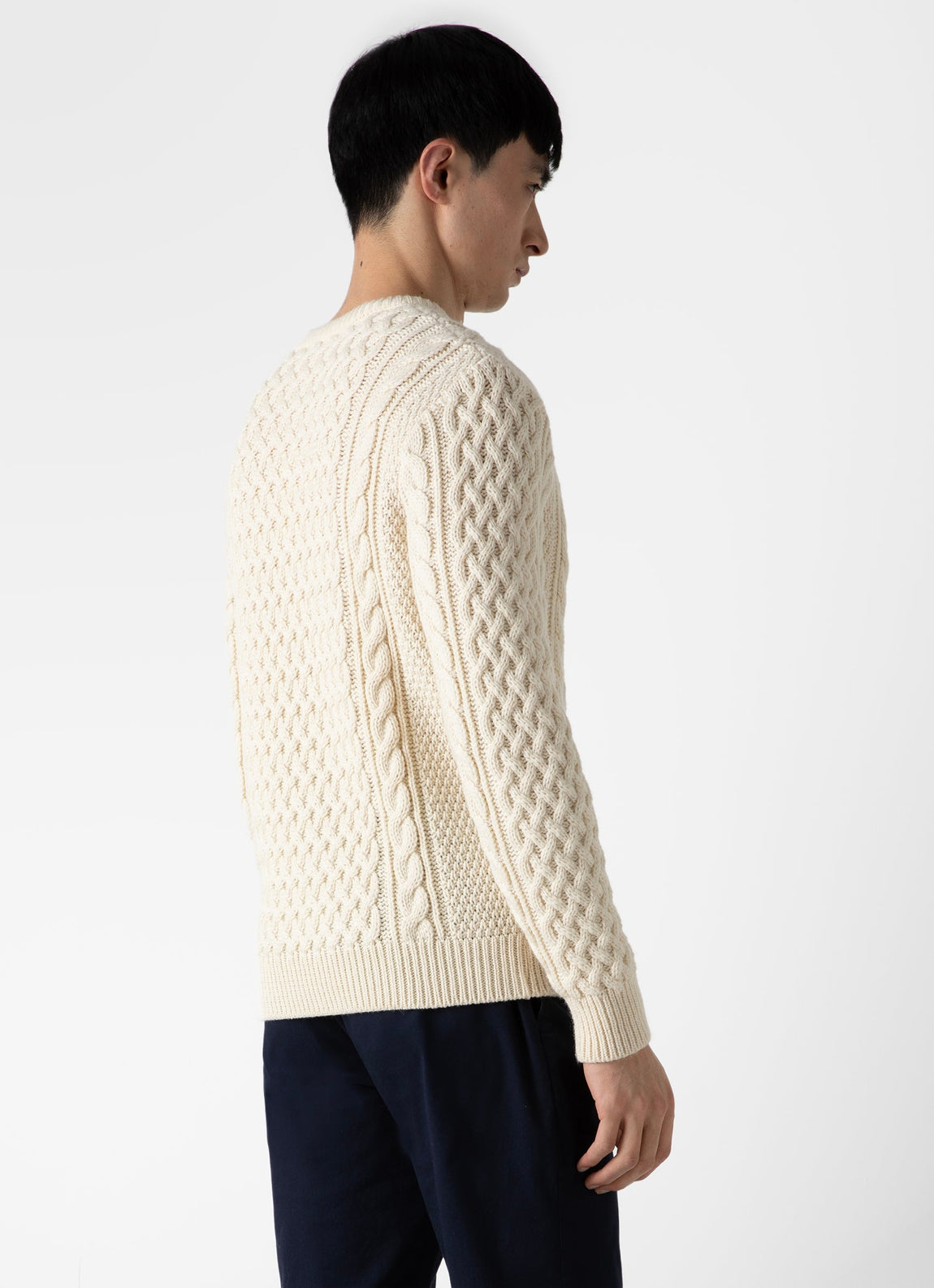 Men's Merino Cable Jumper in Ecru