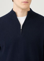 Men's Cashmere Zip Neck Jumper in Navy