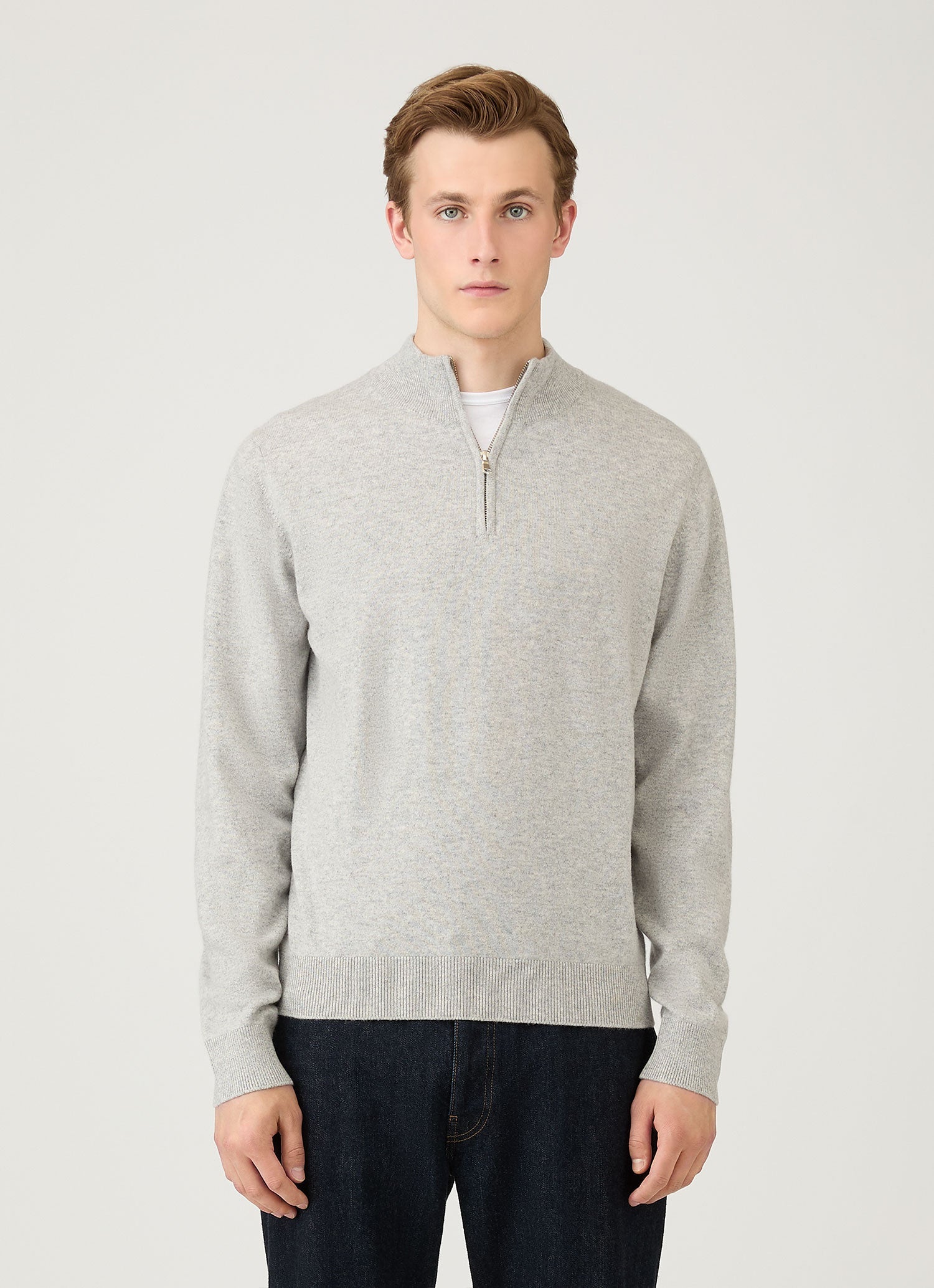 Men's Cashmere Zip Neck Jumper in Grey Melange