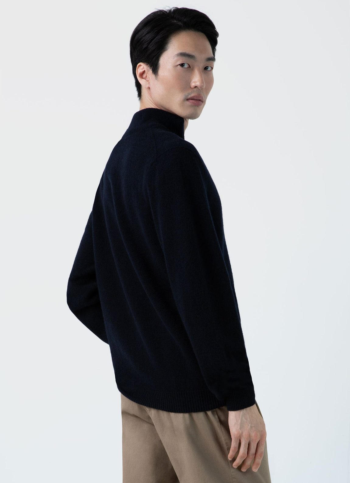 Men's Lambswool Half Zip Jumper in Dark Navy Mouline