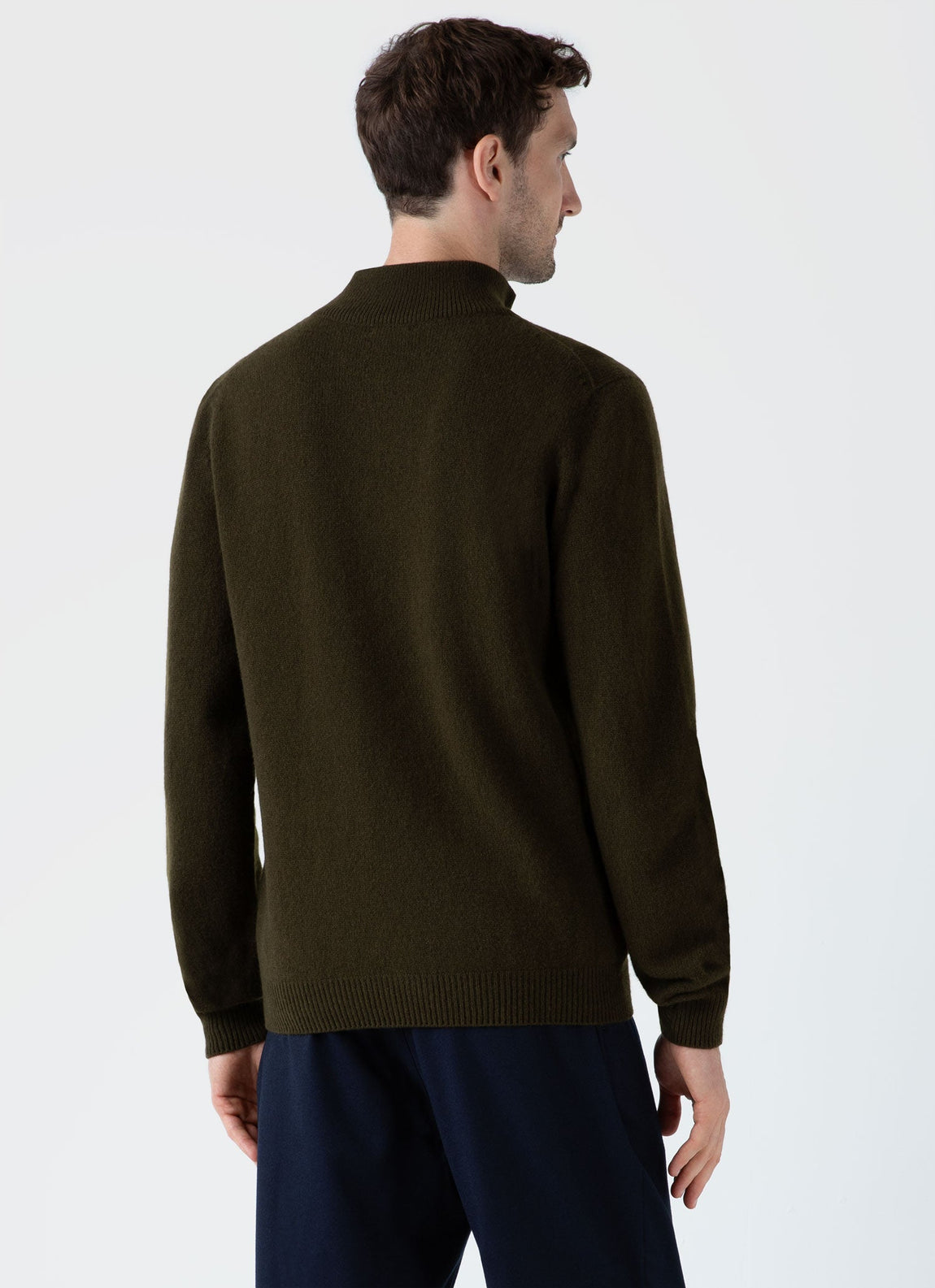 Men's Lambswool Half Zip Jumper in Dark Olive