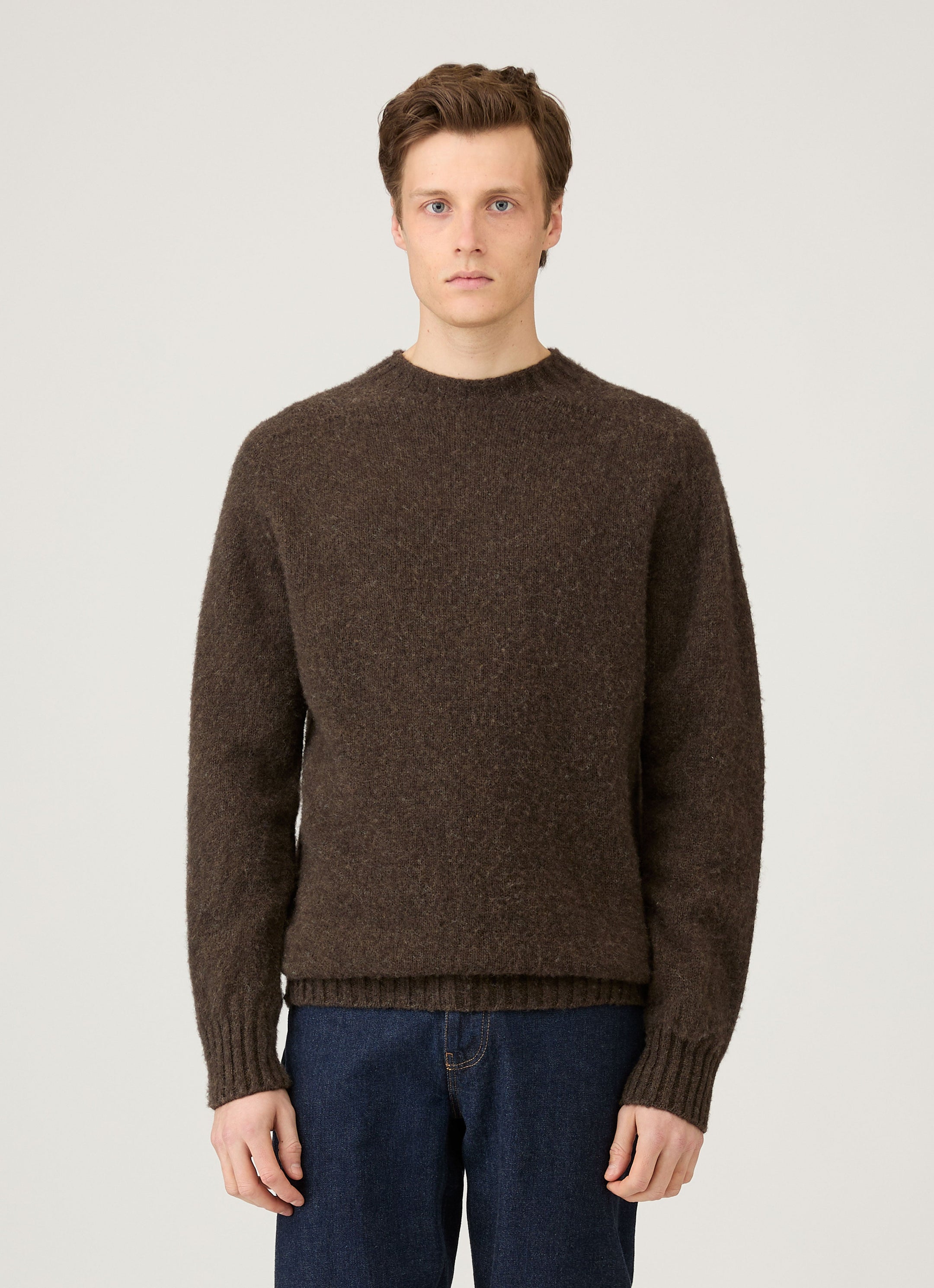 Men's Shetland Crew Neck Jumper in Bark