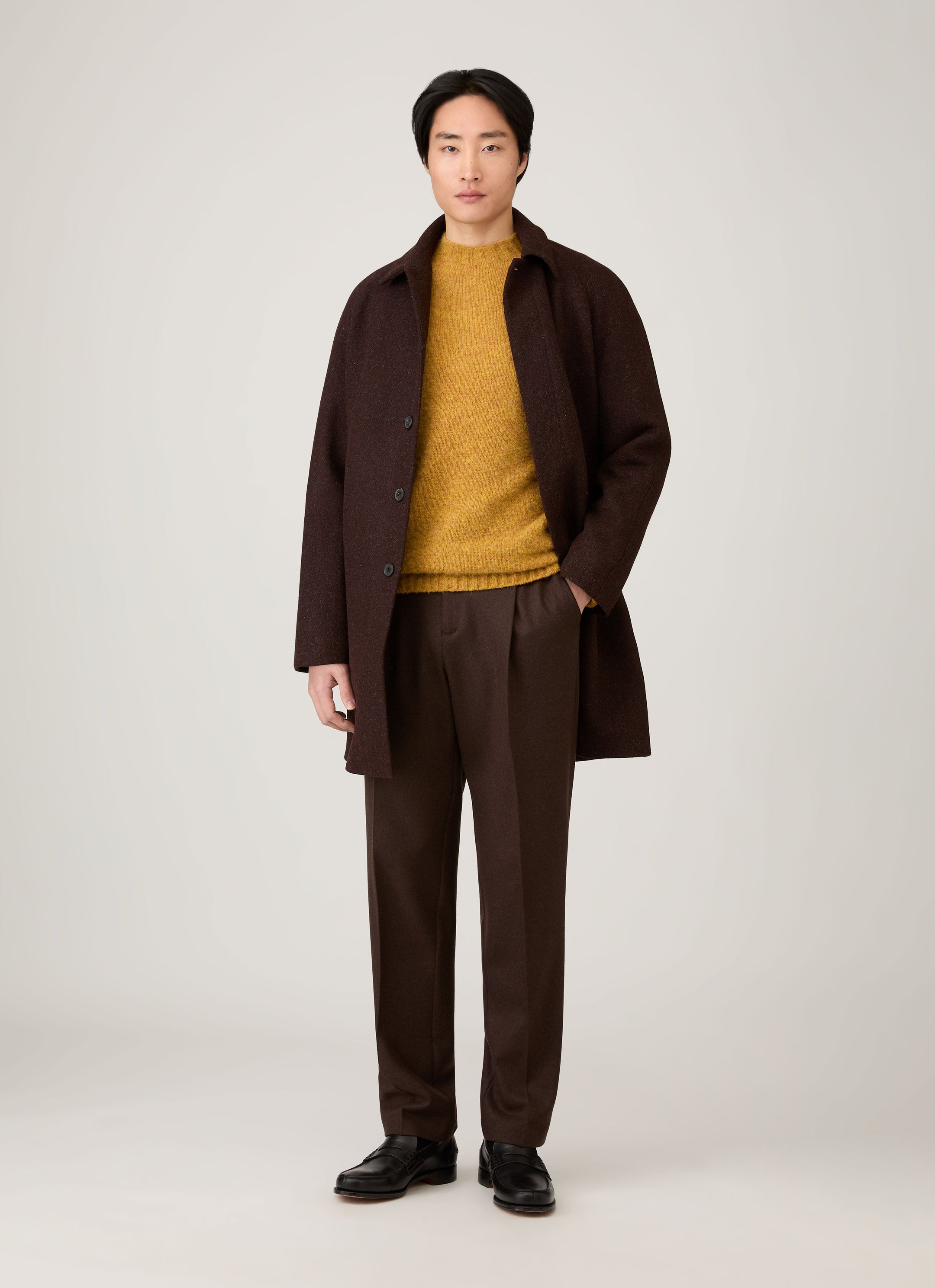 Men's Shetland Crew Neck Jumper in Saffron