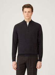Men's Sea Island Cashmere Half Zip in Black