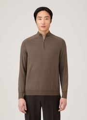 Men's Sea Island Cashmere Half Zip in Bark
