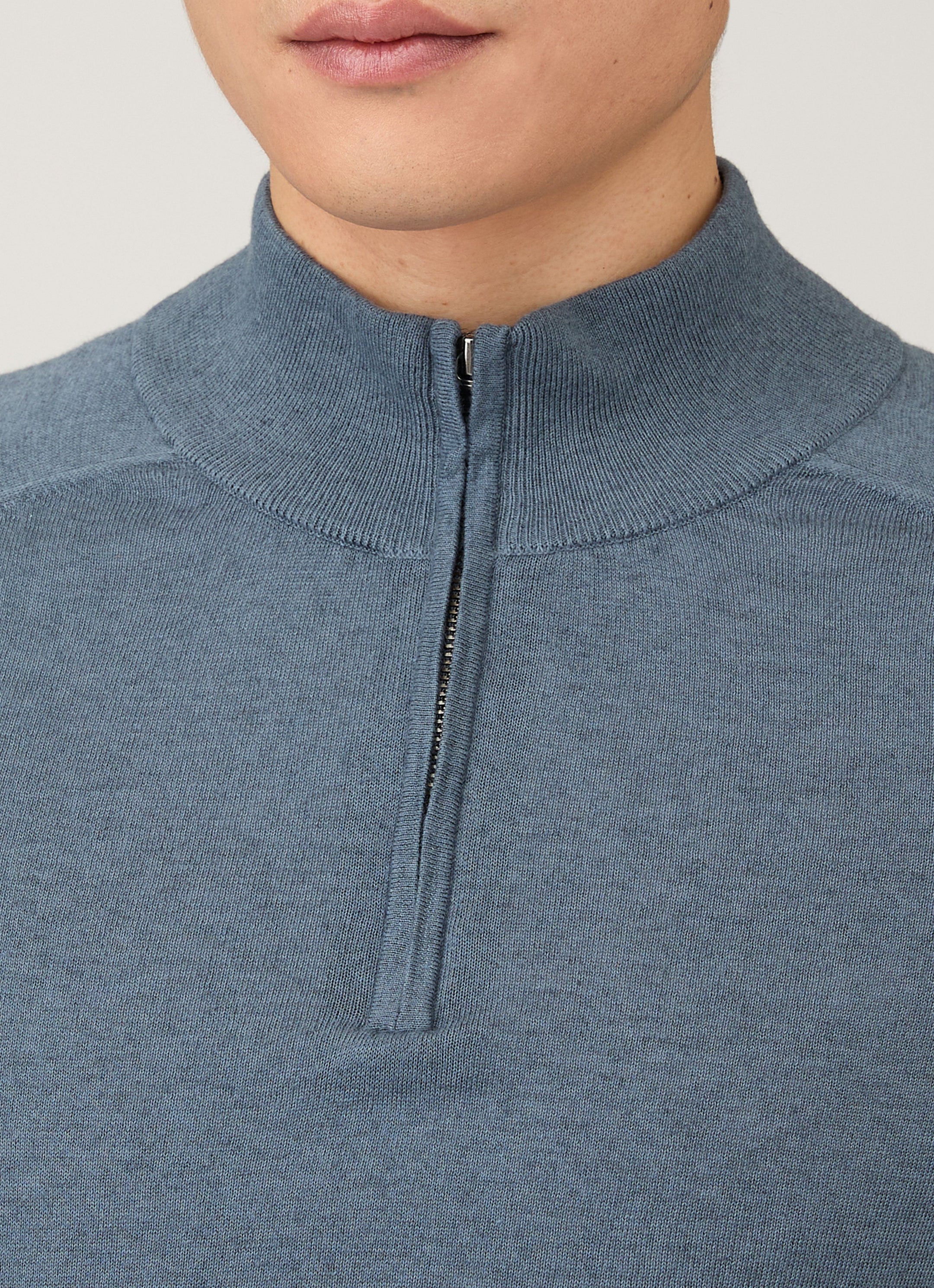 Men's Sea Island Cashmere Half Zip in Slate Blue