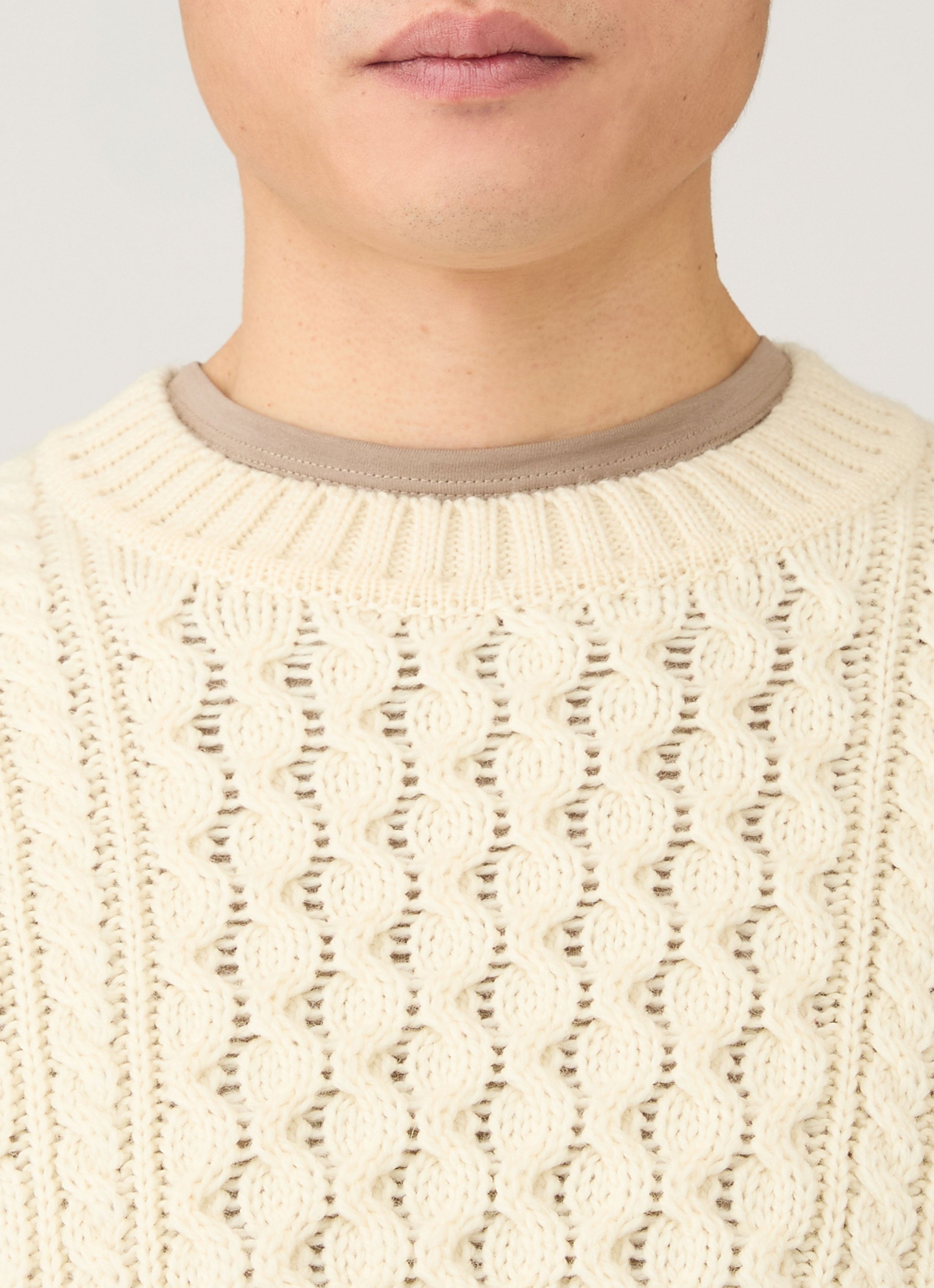 Men's Cable Knit Jumper in Ecru