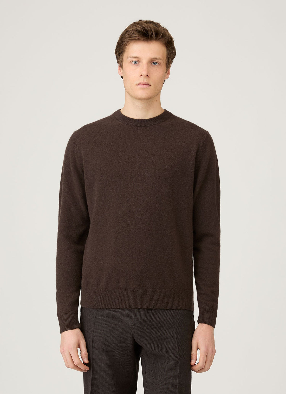 Men's Cashmere Crew Neck Jumper in Truffle