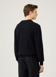 Men's Lambswool V-neck Jumper in Dark Navy Mouline