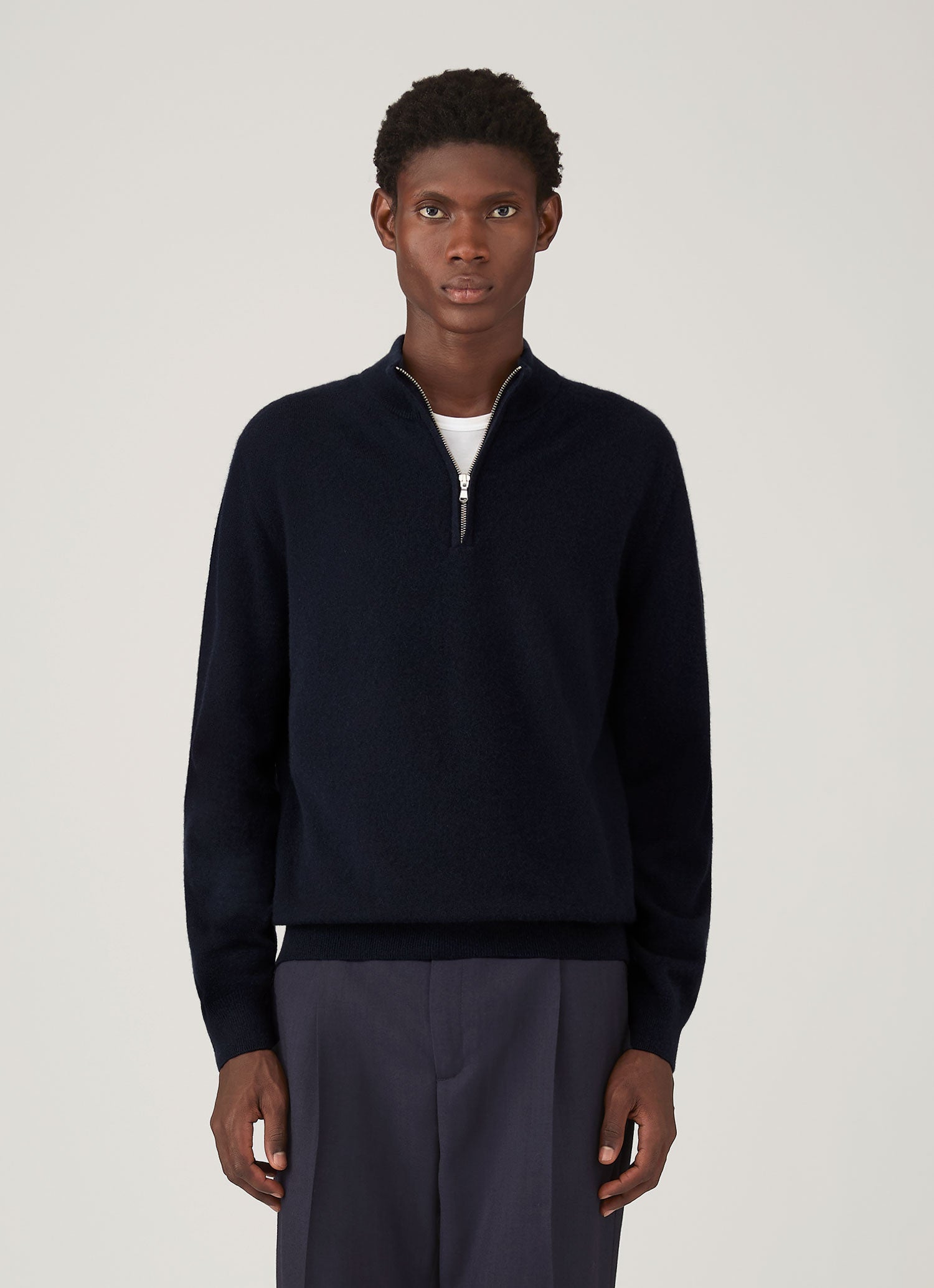 Men's Cashmere Half Zip Jumper in Navy