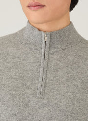 Men's Cashmere Half Zip Jumper in Grey Melange