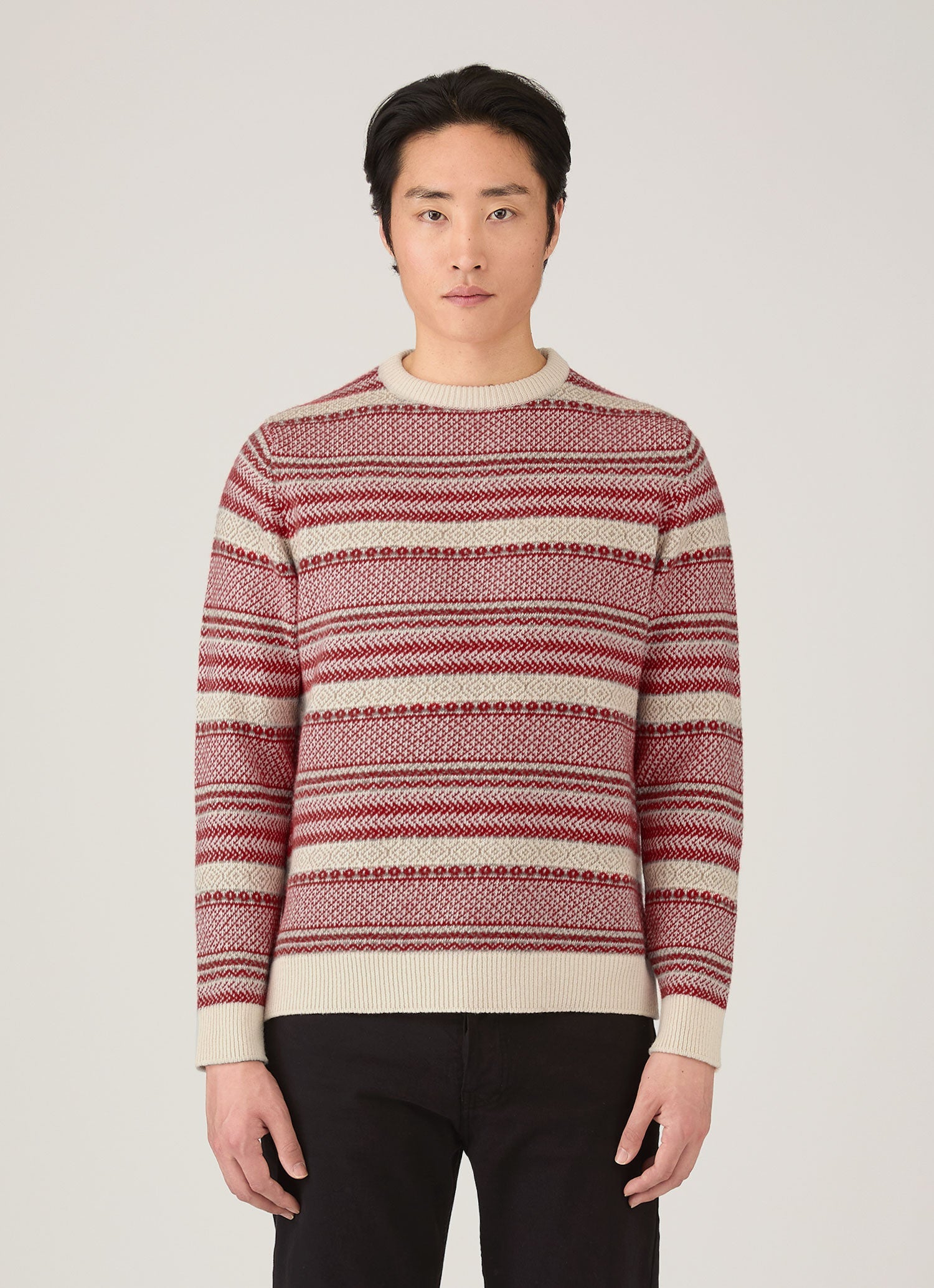 Men's Lambswool Fair Isle Jumper in Bright Red
